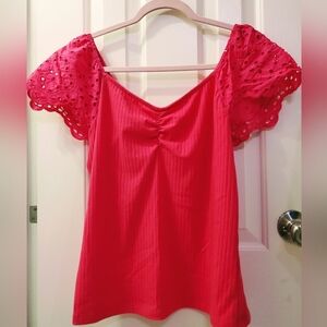 Off shoulder top with cinched cleavage detail